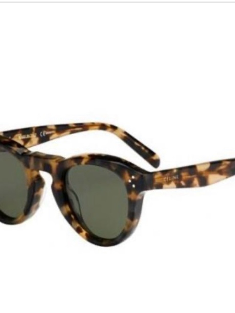 Celine Bevel Round Tortoiseshell Sunglasses with Green Lenses